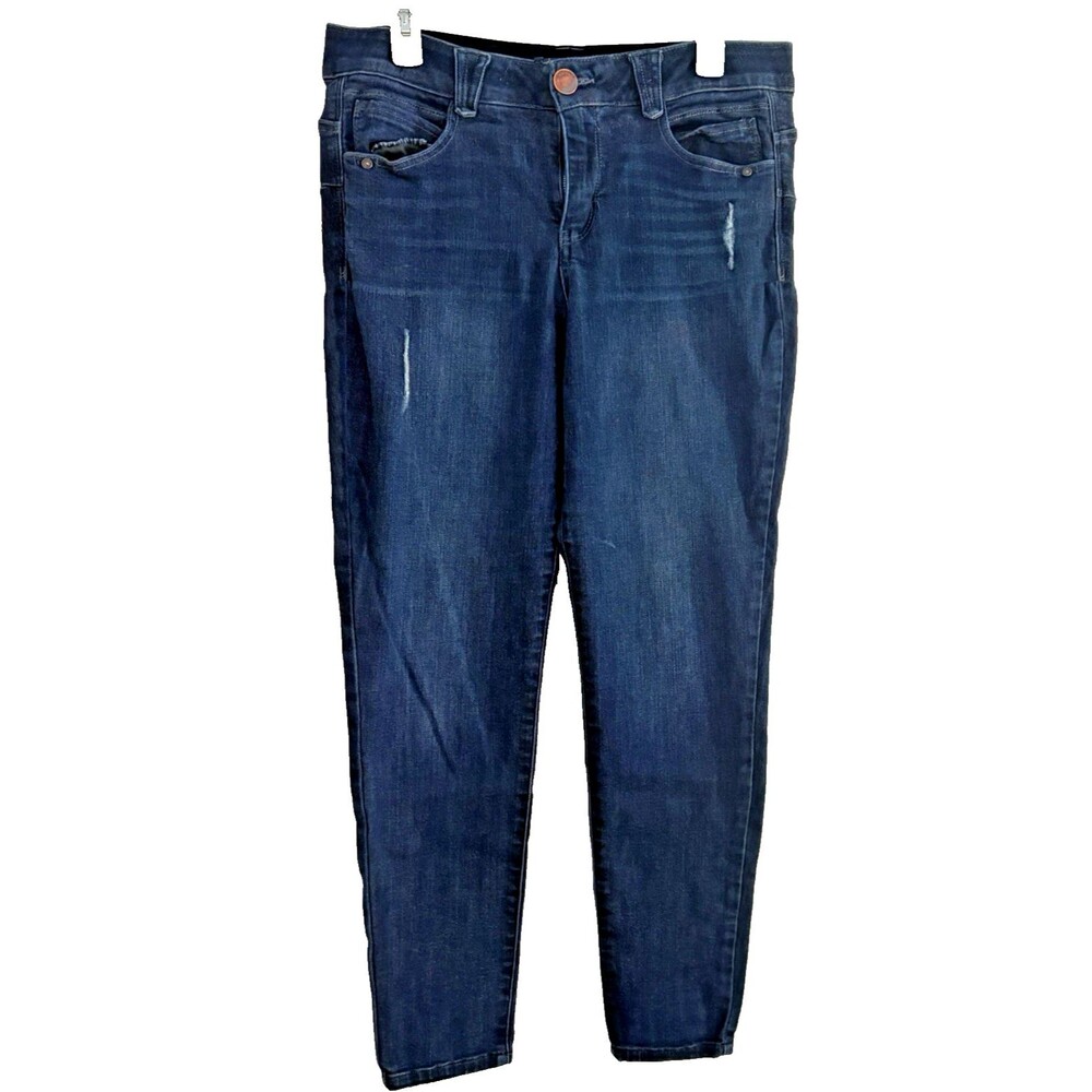 Democracy Jeans Womens Size 12 AB Technology Distressed Dark Blue Denim Stretch